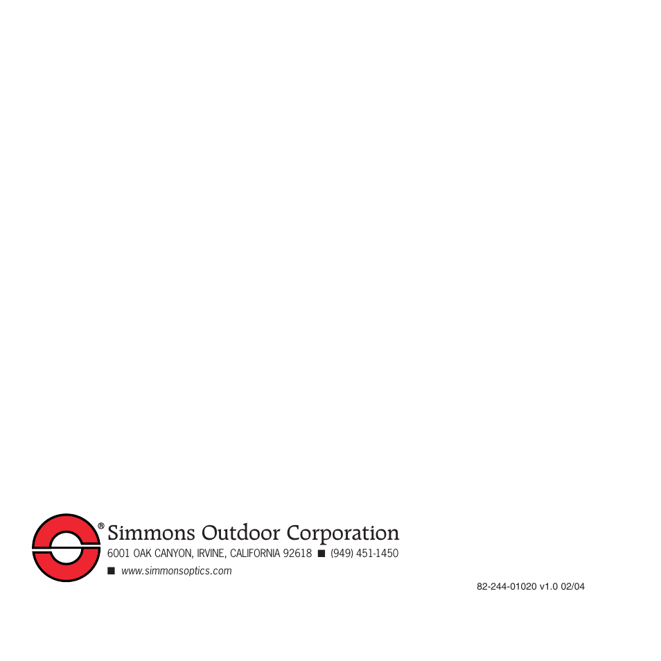 Simmons outdoor corporation | Simmons Optics CV-1 8 x 22 VGA User Manual | Page 28 / 28