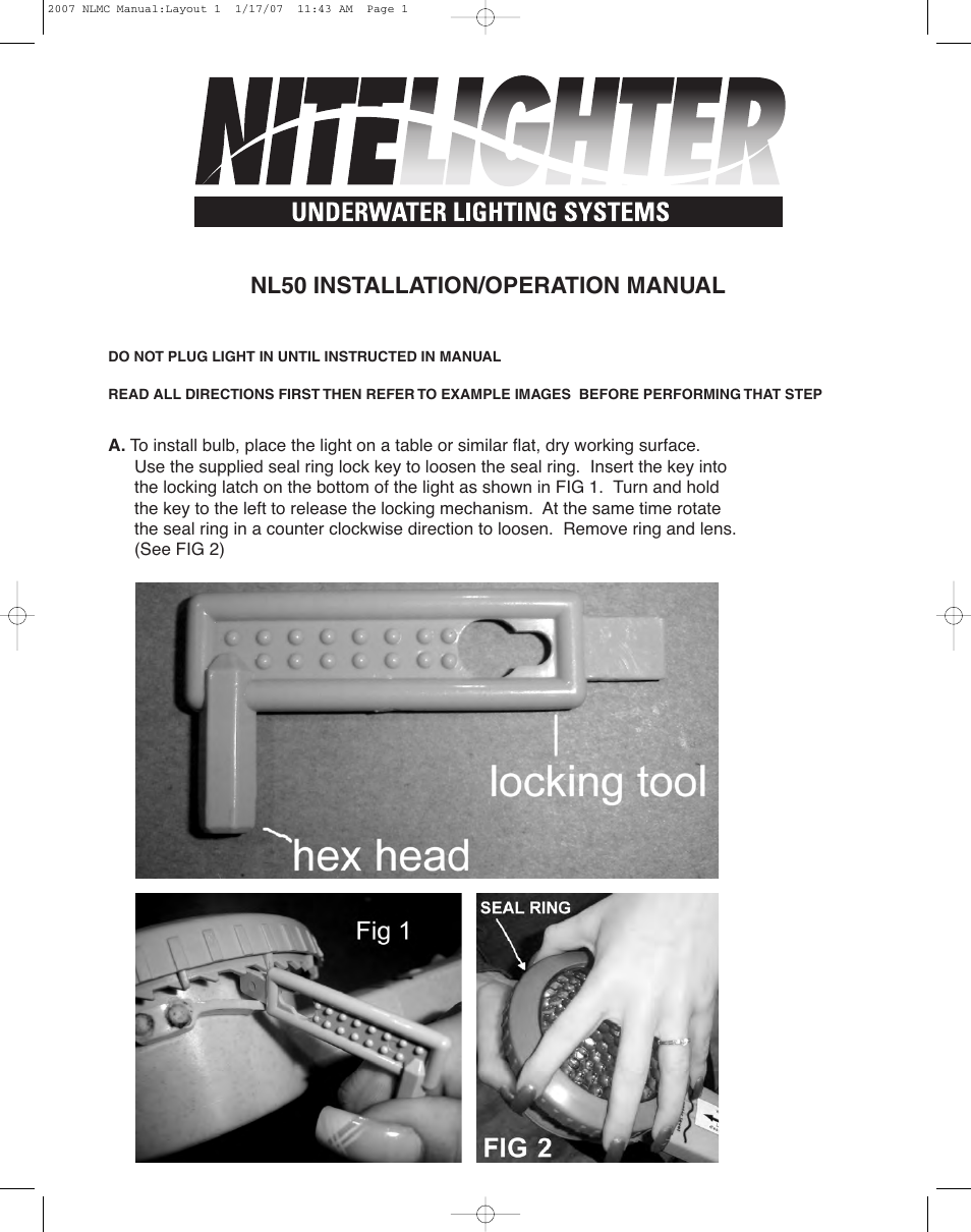 SmartPool Inc Underwater Lighting System NL50 User Manual | 4 pages