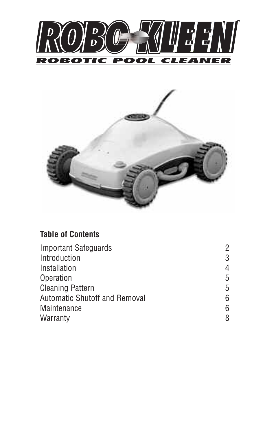 SmartPool Inc Robo-Kleen User Manual | 8 pages