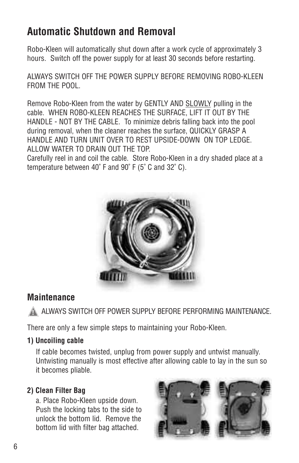 Automatic shutdown and removal | SmartPool Inc Robo-Kleen User Manual | Page 6 / 8