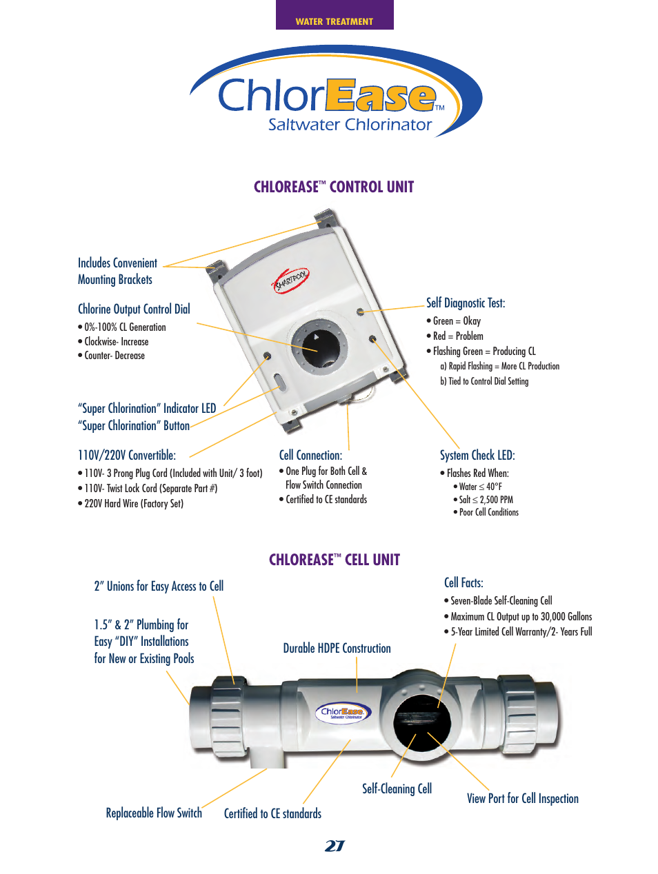 Chlorease, Control unit, Cell unit | SmartPool Inc Nitro Robotic Pool Cleaner NC31 User Manual | Page 27 / 52