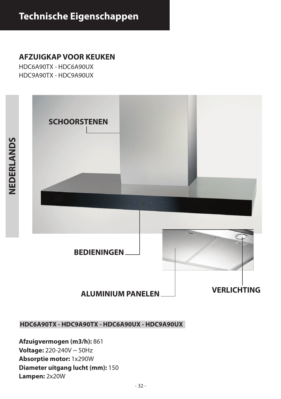 Technische eigenschappen, Nederl ands | Samsung HDC6D90TG User Manual | Page 32 / 84