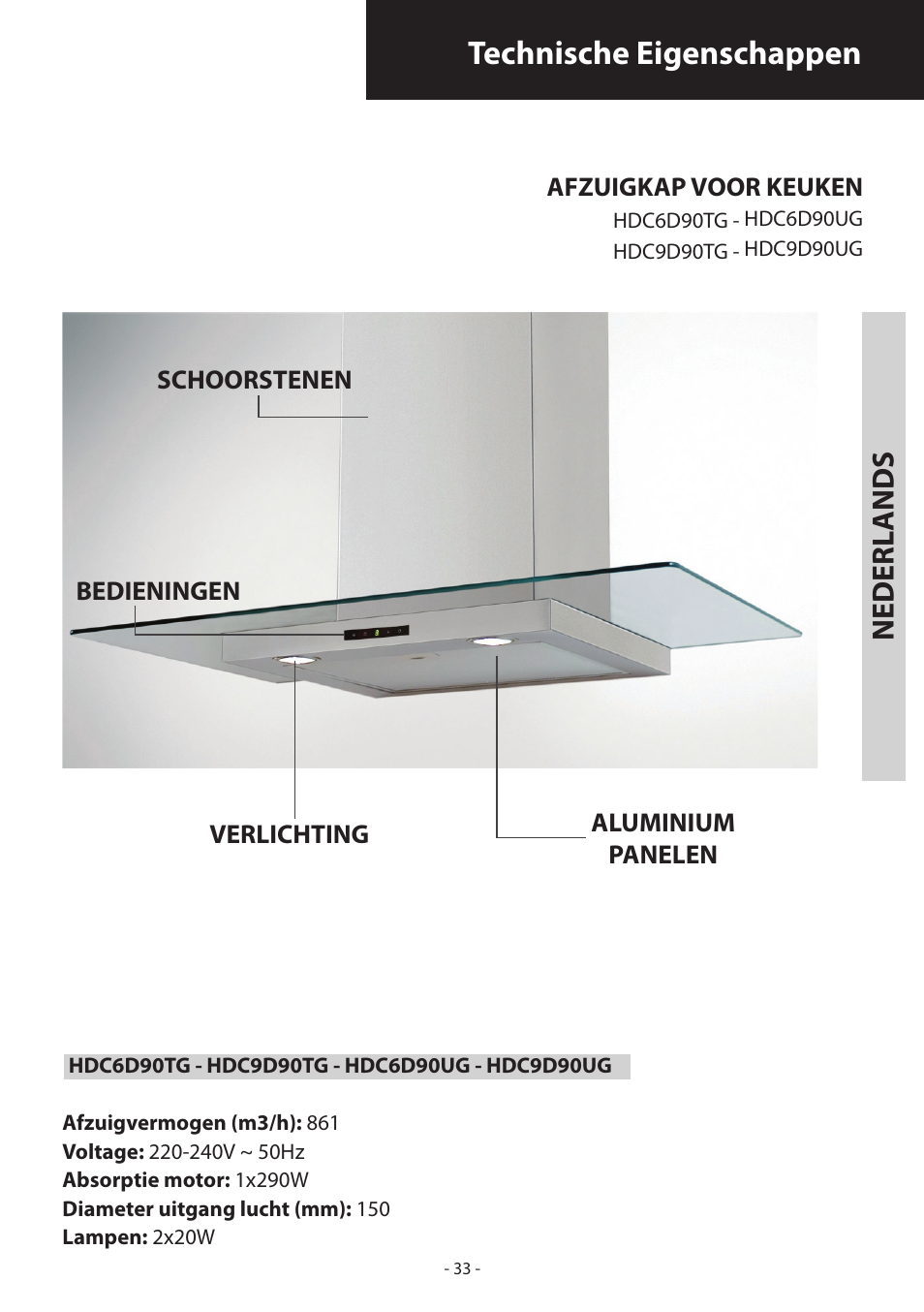 Technische eigenschappen, Nederl ands | Samsung HDC6D90TG User Manual | Page 33 / 84