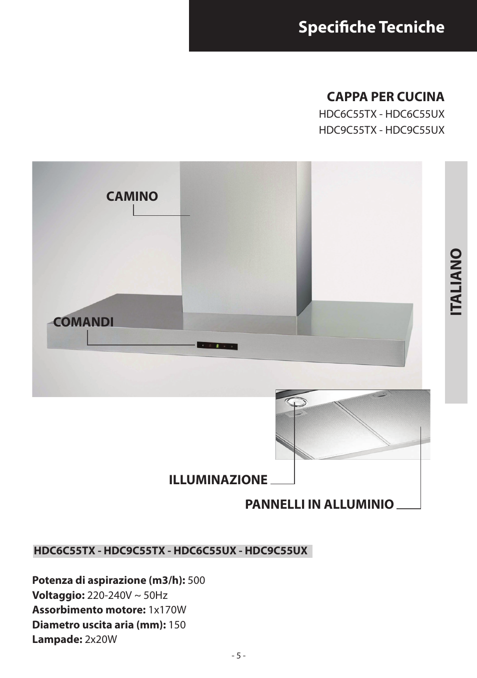 Specifiche tecniche, It aliano | Samsung HDC6D90TG User Manual | Page 5 / 84