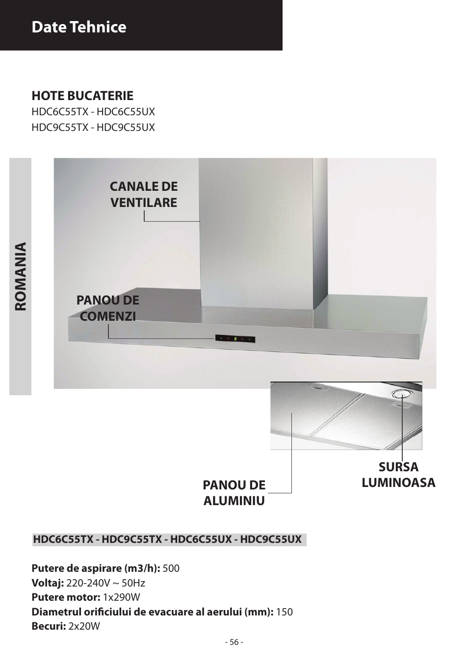 Date tehnice, Rom ania | Samsung HDC6D90TG User Manual | Page 56 / 84