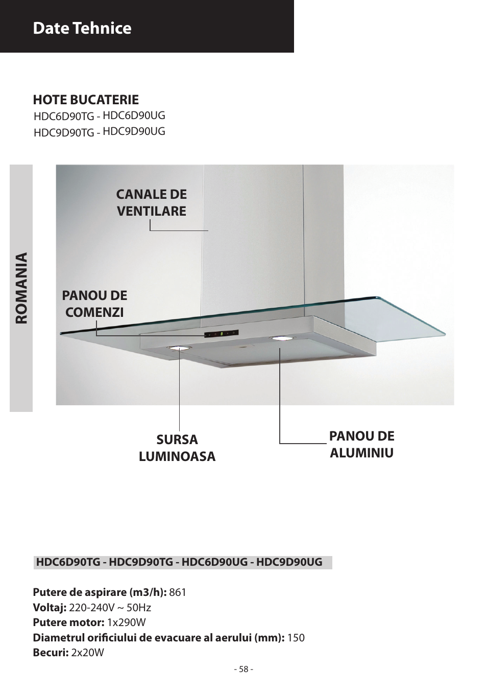 Date tehnice, Rom ania | Samsung HDC6D90TG User Manual | Page 58 / 84