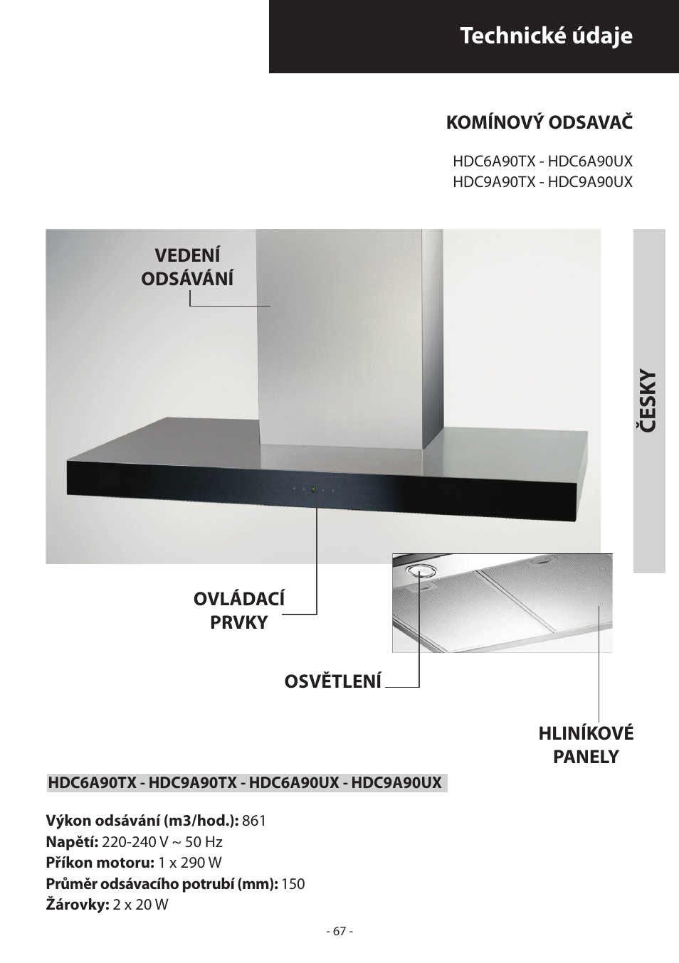Technické údaje, Česk y | Samsung HDC6D90TG User Manual | Page 67 / 84