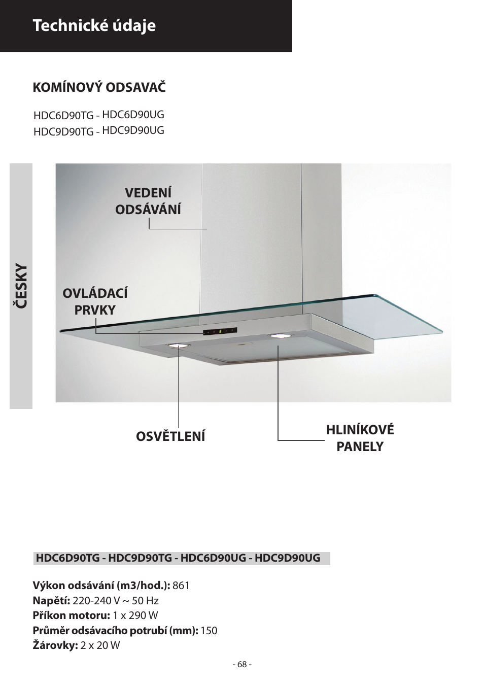 Technické údaje, Česk y | Samsung HDC6D90TG User Manual | Page 68 / 84