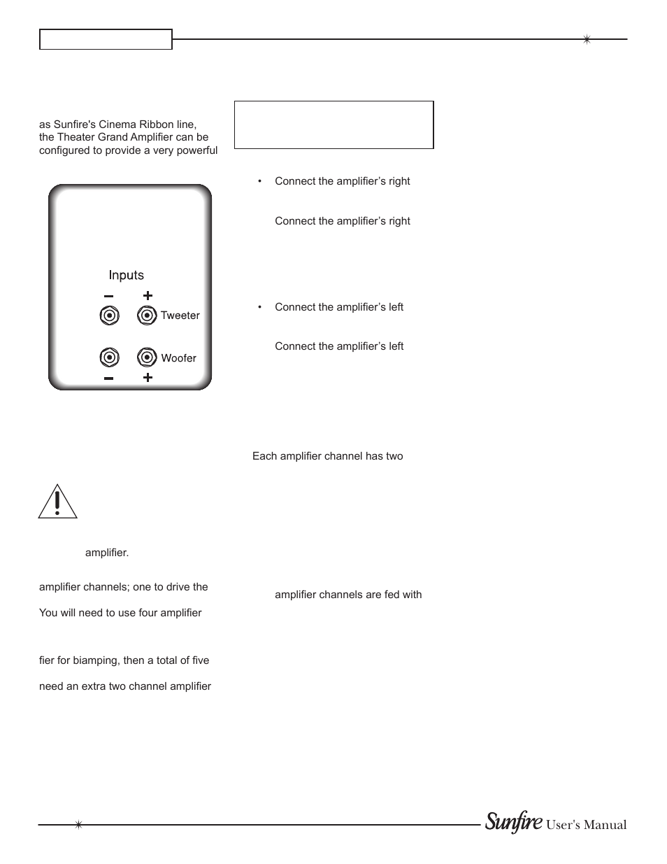 Biamping, Chapter 2, Output connections | Input connections | Sunfire TGA7401 User Manual | Page 12 / 20