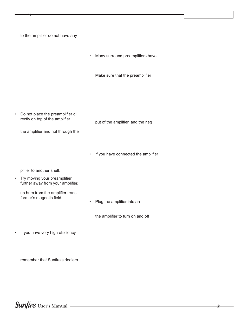 Appendix, Other causes of noise, Poor bass performance | Turn-on and turn-off thumps, Current source outputs not working | Sunfire TGA7401 User Manual | Page 17 / 20