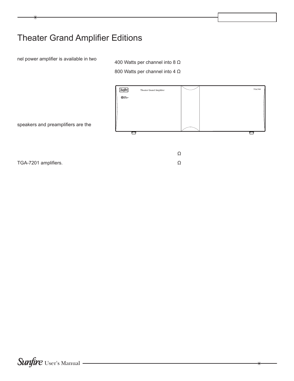 Theater grand amplifier editions, Chapter 1 | Sunfire TGA7401 User Manual | Page 5 / 20