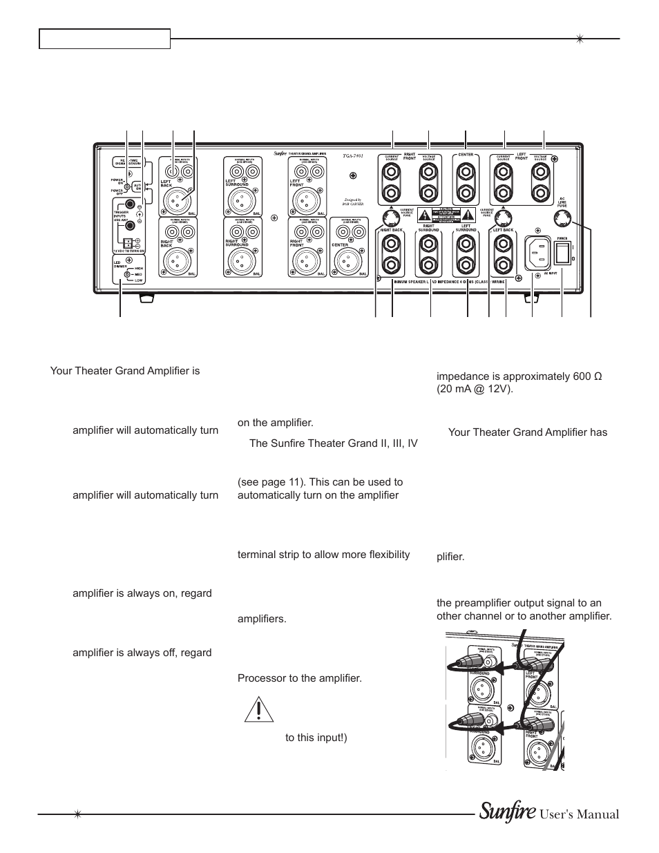 8rear panel features | Sunfire TGA7401 User Manual | Page 8 / 20