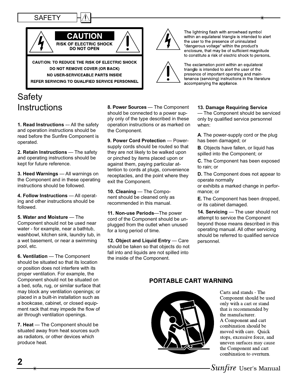 2safety in struc tions, Safety | Sunfire III User Manual | Page 2 / 60