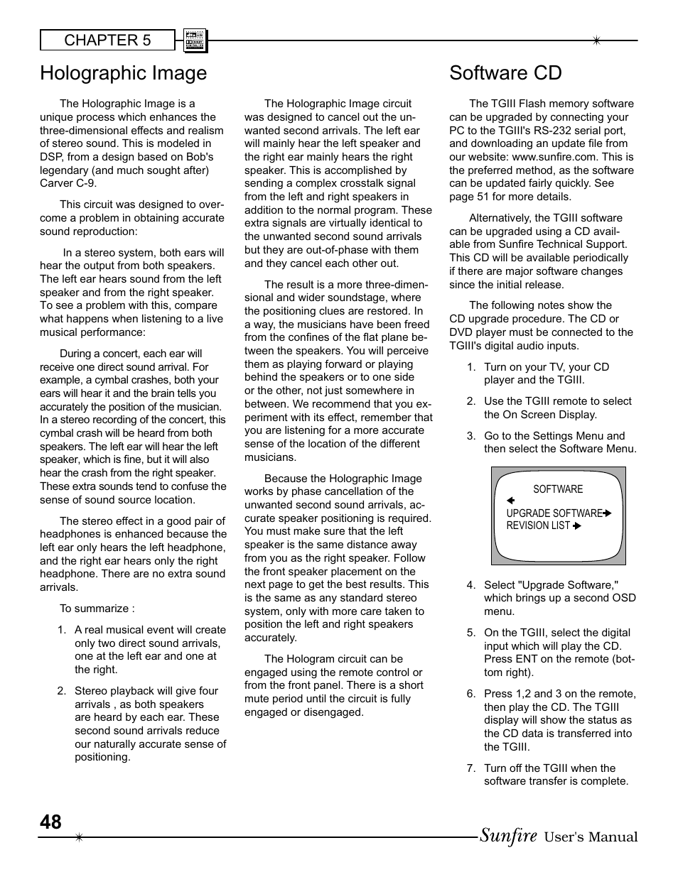 Holographic im age software cd, Chapter 5 | Sunfire III User Manual | Page 48 / 60