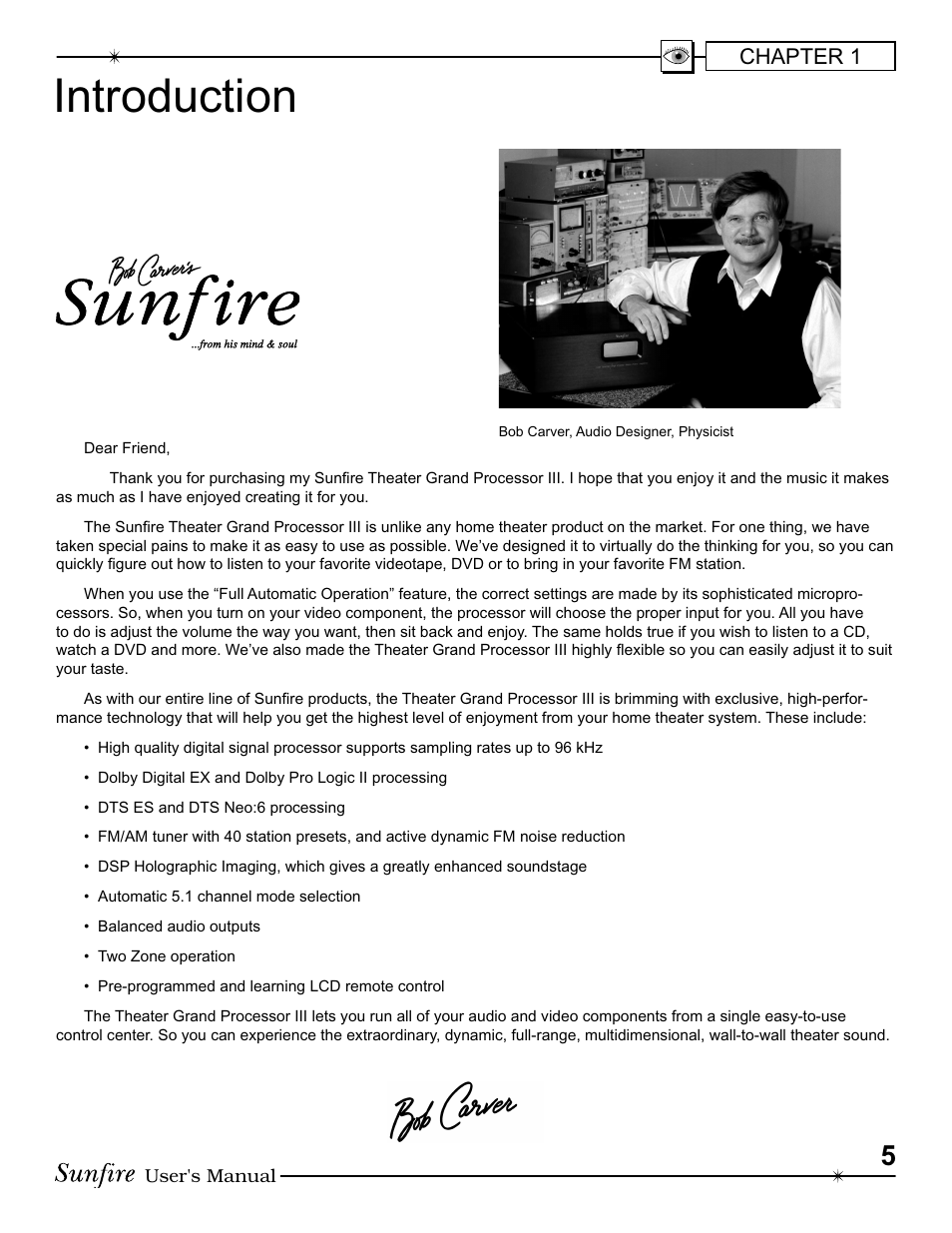 Introduction, Chapter 1 | Sunfire III User Manual | Page 5 / 60