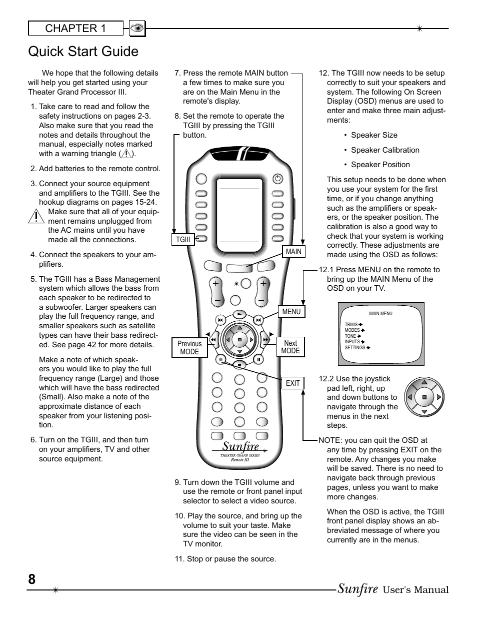 Quick start guide, Chapter 1, User's manual | Main | Sunfire III User Manual | Page 8 / 60