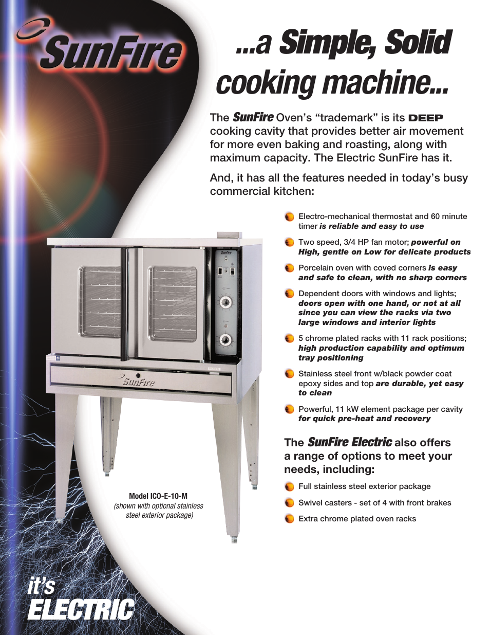 A simple, solid cooking machine, Electric, It’s | Sunfire ICO-E-10-M User Manual | Page 2 / 2