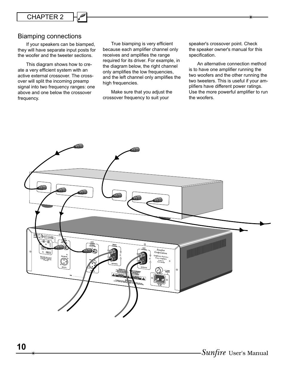 Chapter 2 biamping connections, User's manual | Sunfire 913-047-00 User Manual | Page 10 / 16