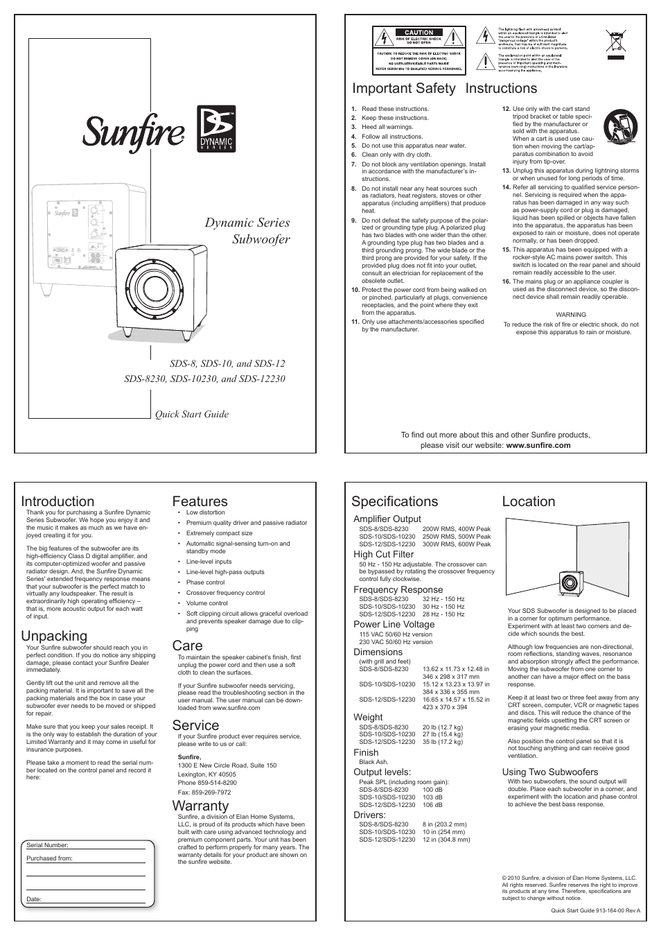 Sunfire SDS10 User Manual | 1 page