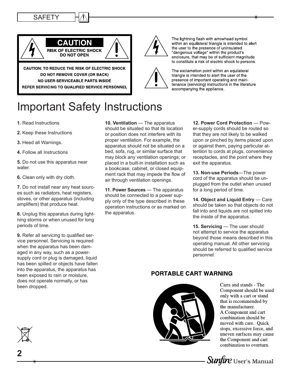 Important safety in struc tions, Safety | Sunfire TGP-5 User Manual | Page 2 / 60