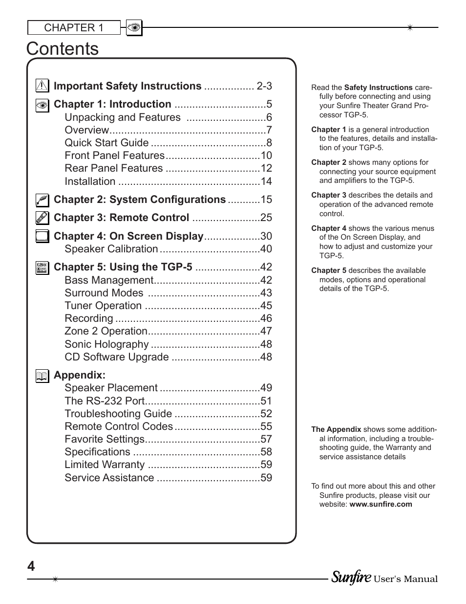 Sunfire TGP-5 User Manual | Page 4 / 60