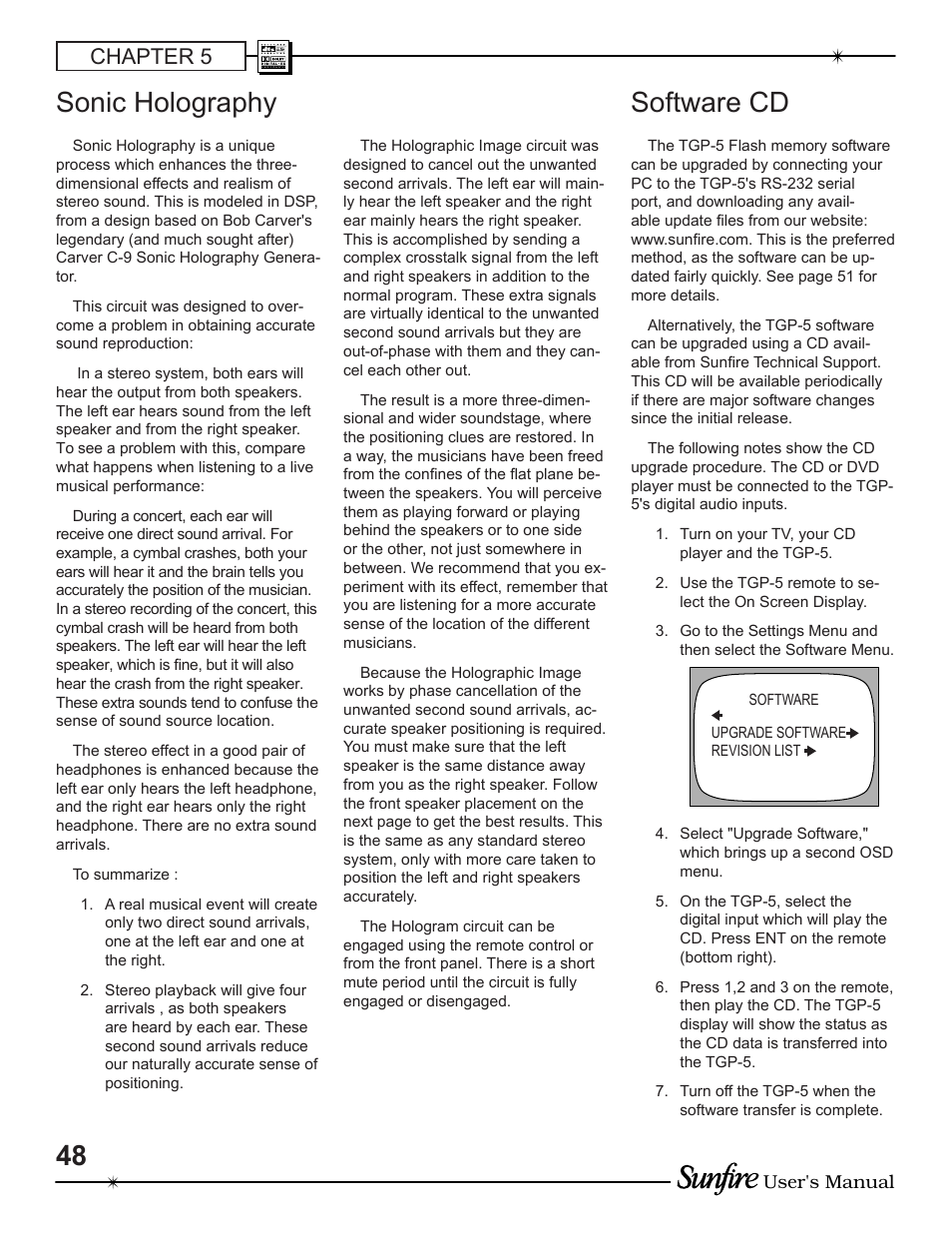 Sonic holography software cd, Chapter 5 | Sunfire TGP-5 User Manual | Page 48 / 60