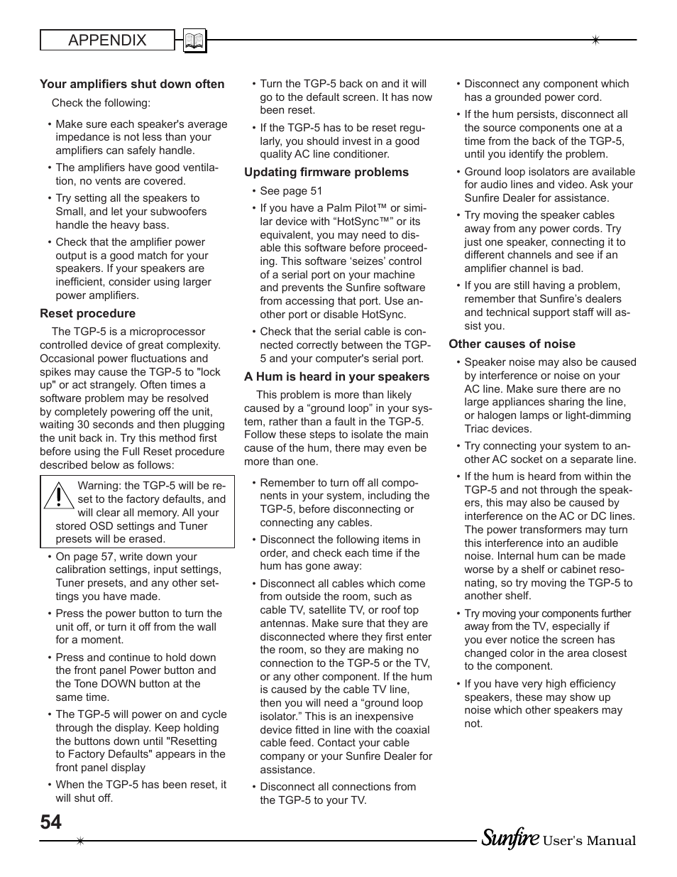 Appendix | Sunfire TGP-5 User Manual | Page 54 / 60