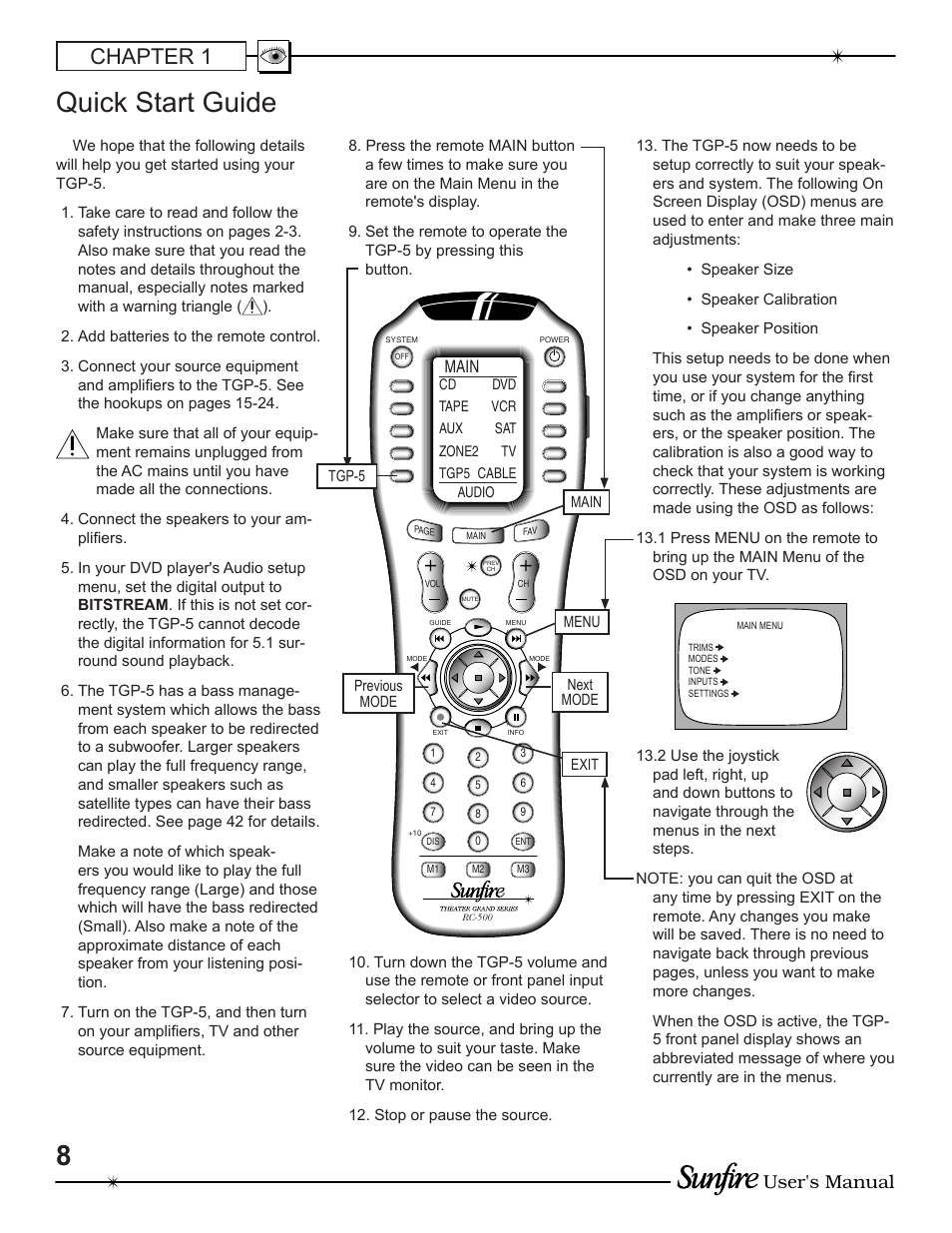Quick start guide, Chapter 1, User's manual | Main | Sunfire TGP-5 User Manual | Page 8 / 60