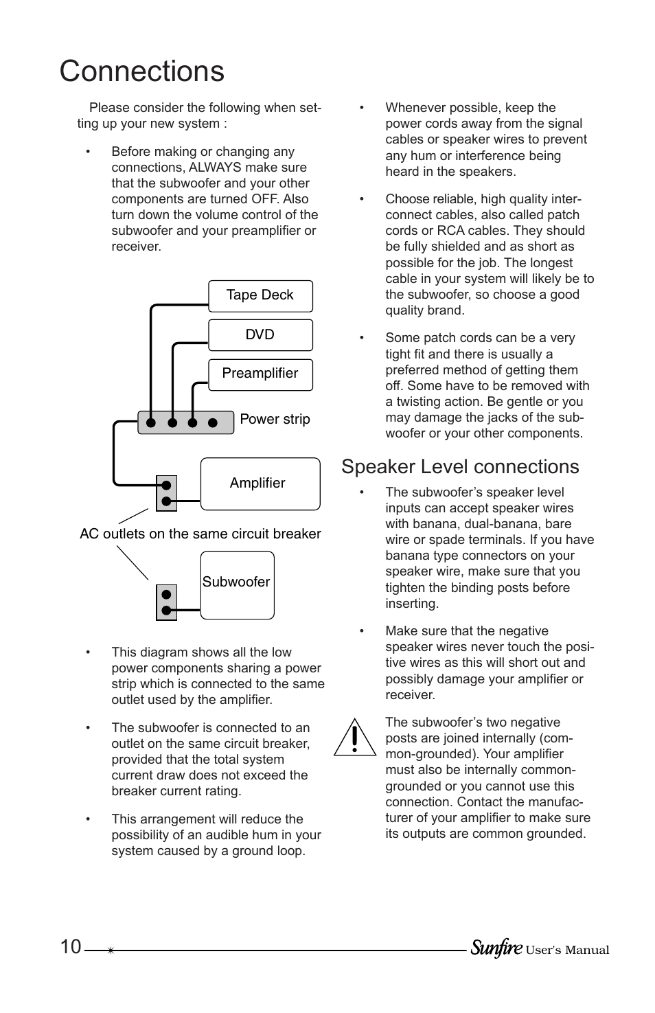 Connections, Speaker level connections | Sunfire True Subwoofer Solitaire 10 User Manual | Page 10 / 24