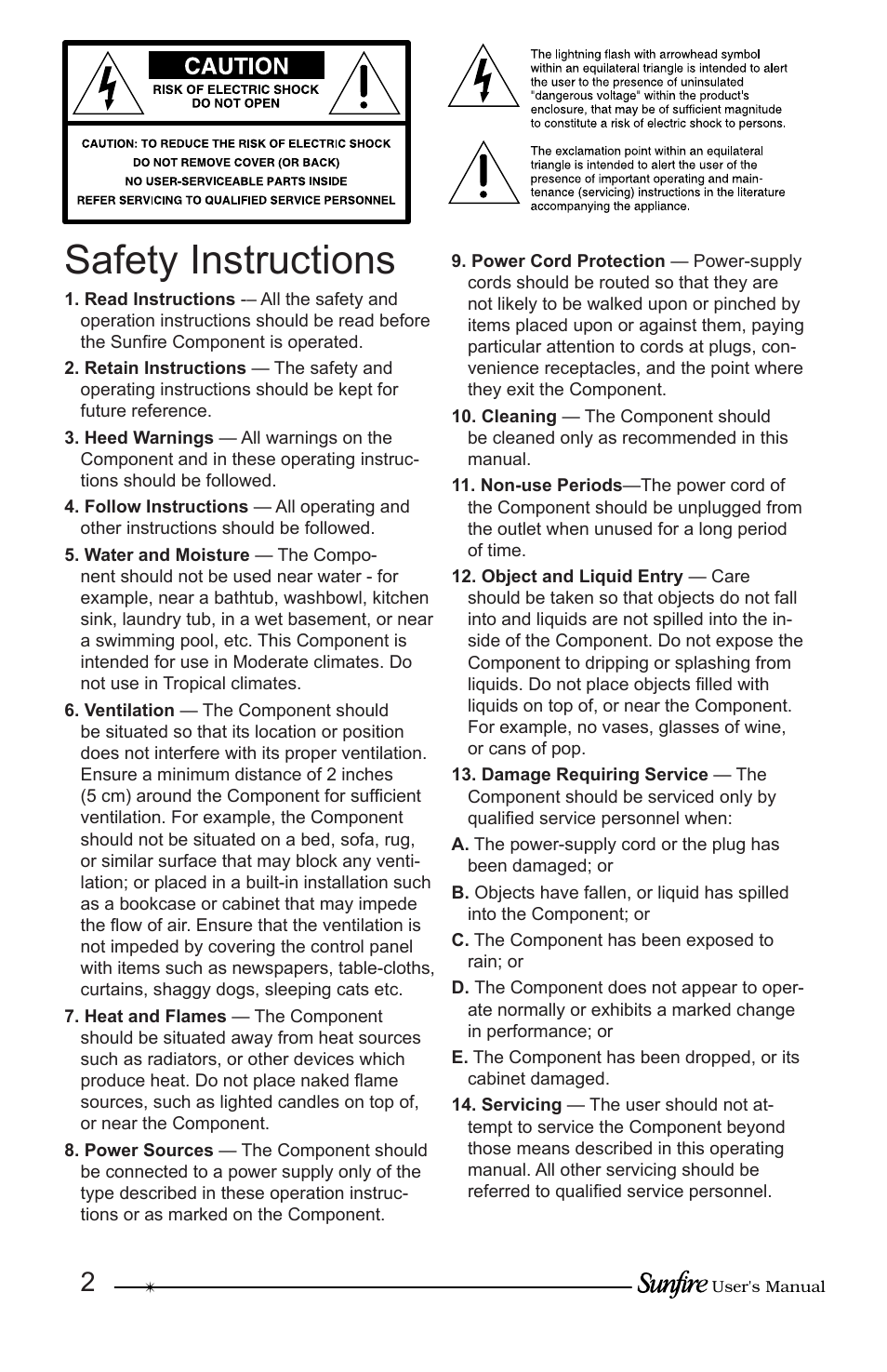 Safety in struc tions | Sunfire True Subwoofer Solitaire 10 User Manual | Page 2 / 24