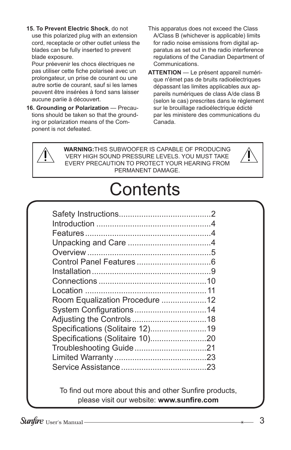 Sunfire True Subwoofer Solitaire 10 User Manual | Page 3 / 24