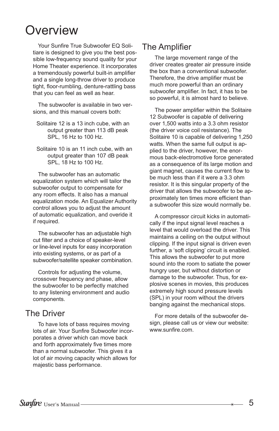 Overview, The driver, The amplifi er | Sunfire True Subwoofer Solitaire 10 User Manual | Page 5 / 24