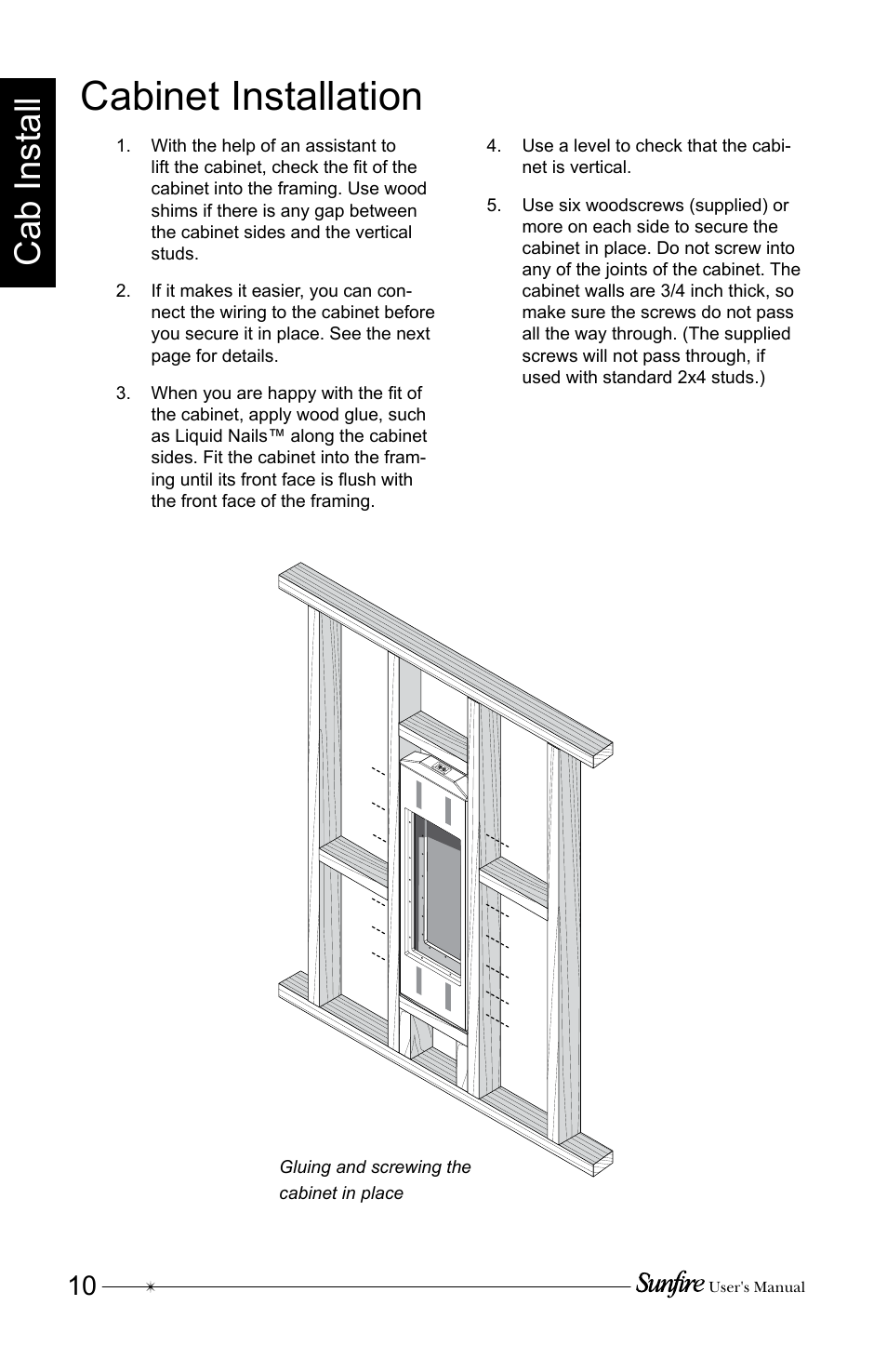 Cabinet installation, Cab install | Sunfire SRS210W-C User Manual | Page 10 / 20