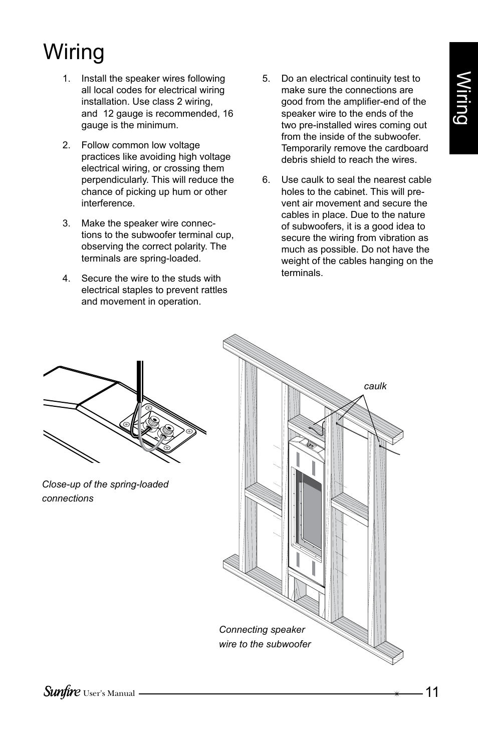 Wiring | Sunfire SRS210W-C User Manual | Page 11 / 20