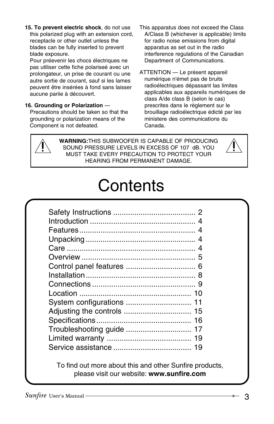 Sunfire True Subwoofer Architectural User Manual | Page 3 / 20