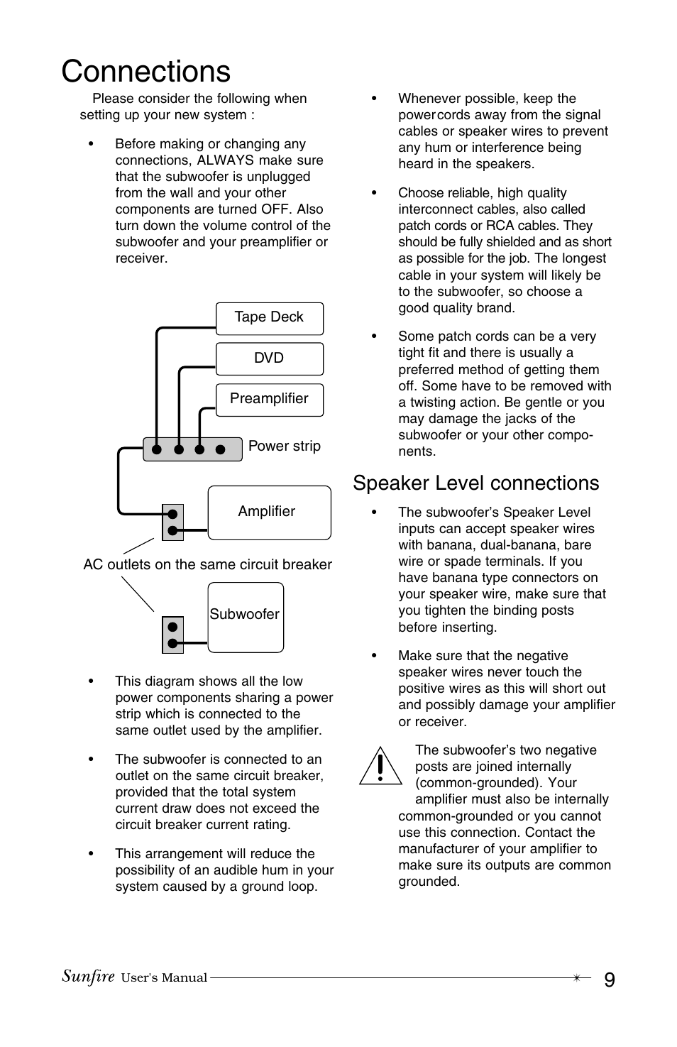 Connections, Speaker level connections | Sunfire True Subwoofer Architectural User Manual | Page 9 / 20