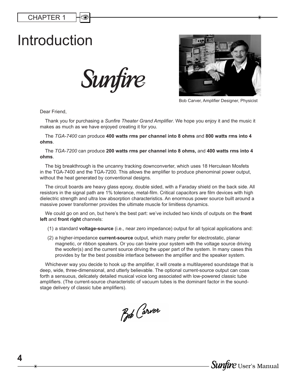 Introduction, Chapter 1 | Sunfire TGA-7200 User Manual | Page 4 / 20