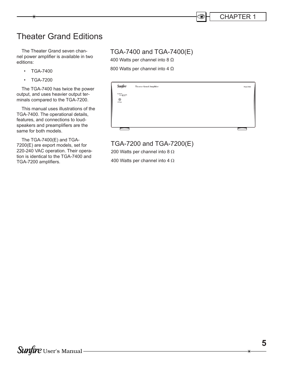 Theater grand editions, Chapter 1 | Sunfire TGA-7200 User Manual | Page 5 / 20