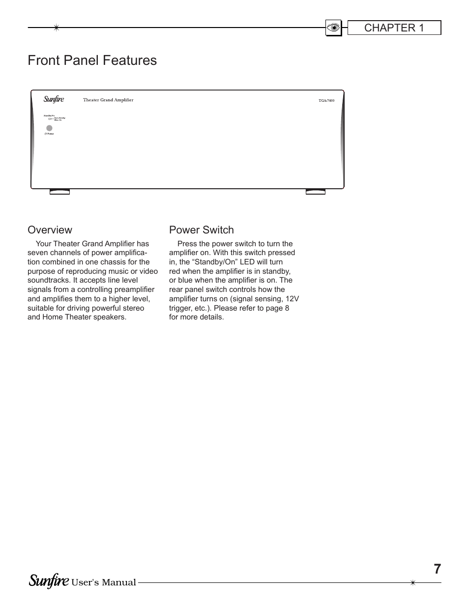 7front panel features | Sunfire TGA-7200 User Manual | Page 7 / 20