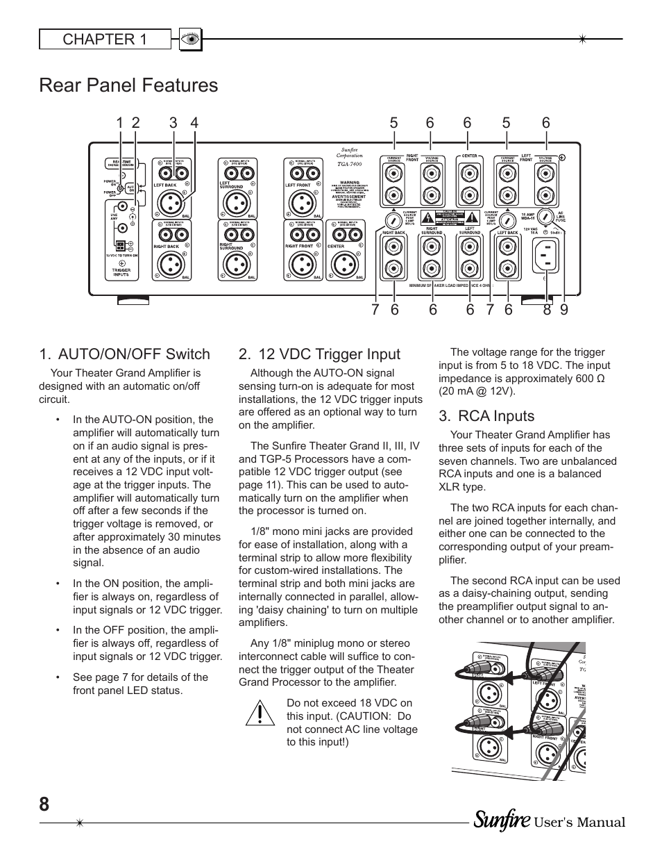 8rear panel features | Sunfire TGA-7200 User Manual | Page 8 / 20