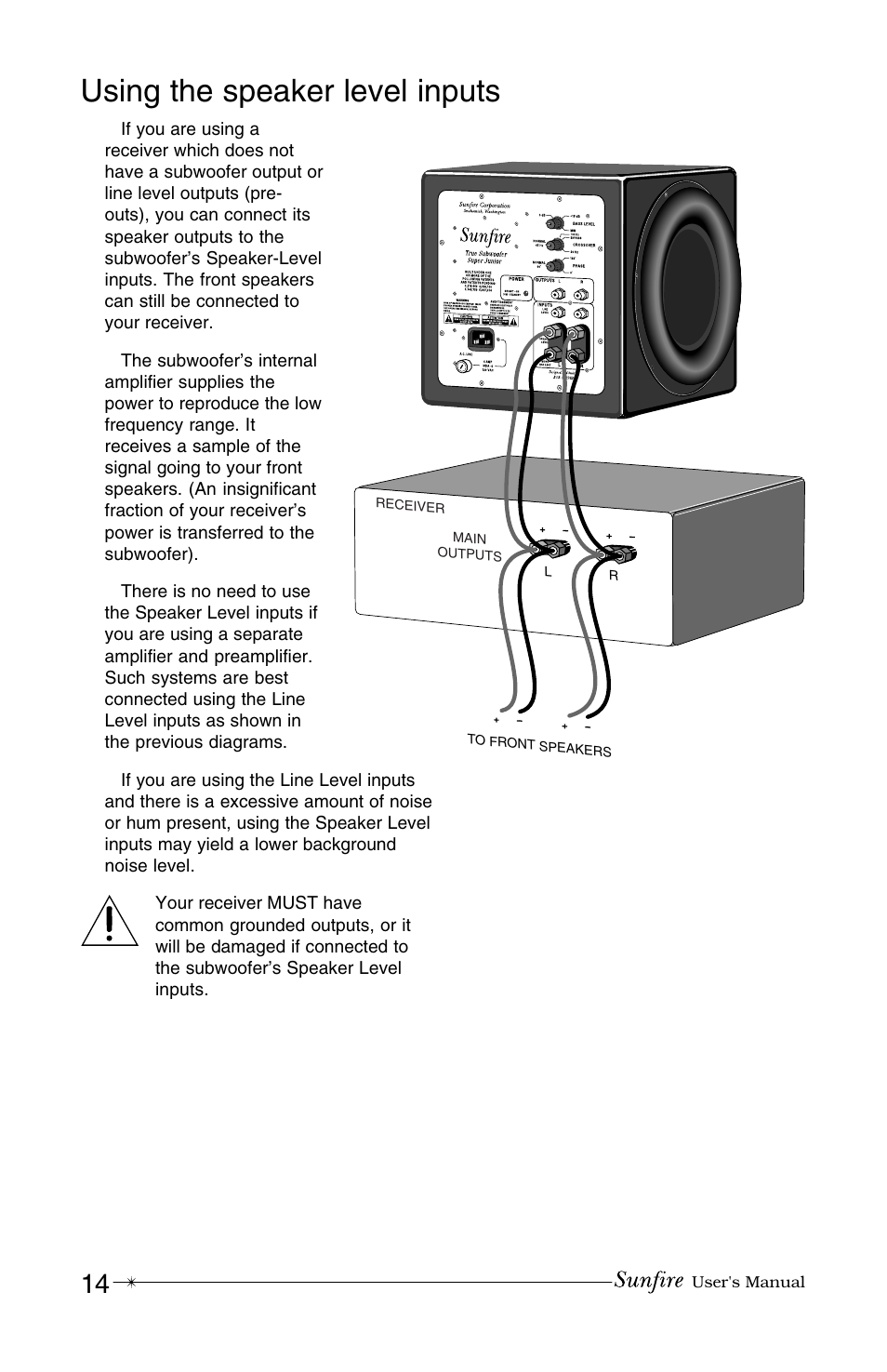 Using the speaker level inputs | Sunfire True Subwoofer Super Junior User Manual | Page 14 / 20