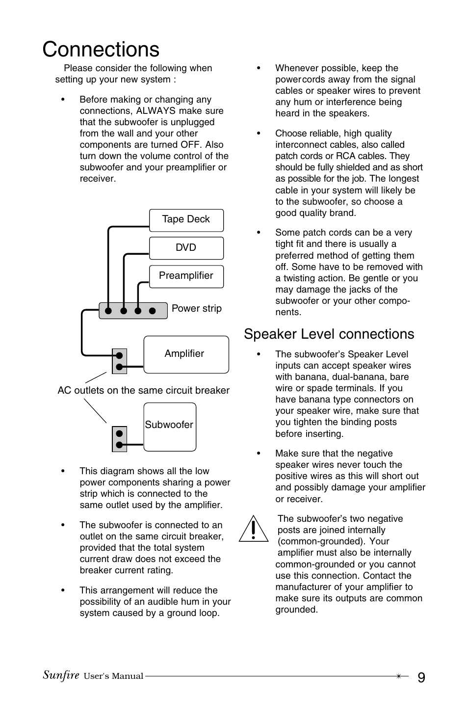 Connections, Speaker level connections | Sunfire True Subwoofer Super Junior User Manual | Page 9 / 20