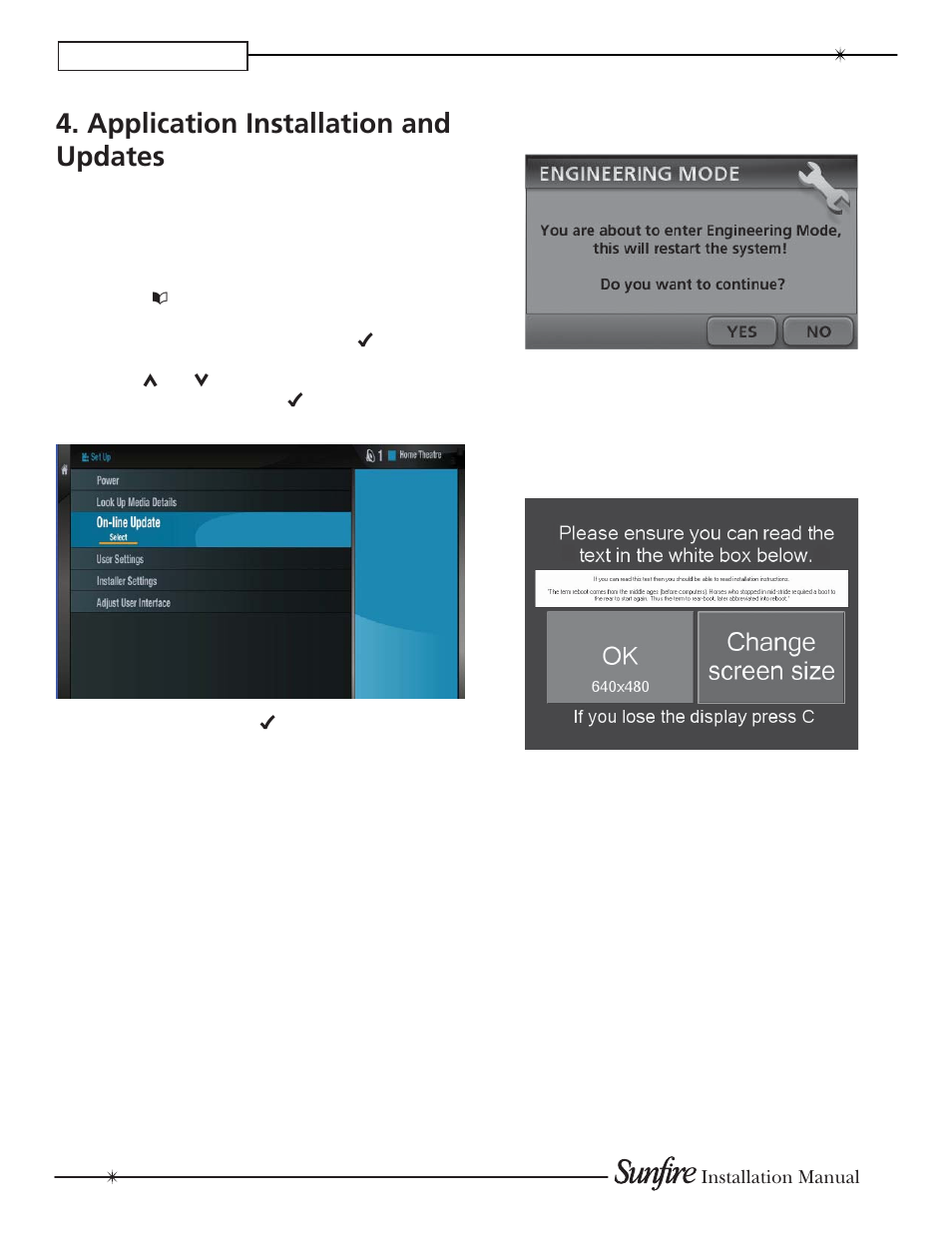 Application installation and updates, Chapter 4, Software updates | Engineering mode, Installing applications | Sunfire TGM-100C User Manual | Page 36 / 44