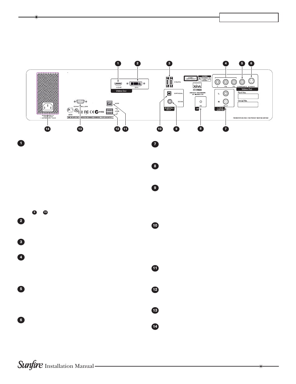 Tgm-100, Chapter 1, Rear view | Installation manual, Hdmi video, Dvi video, Esata, Component video out, Composite video out, S-video out | Sunfire TGM-100C User Manual | Page 9 / 44