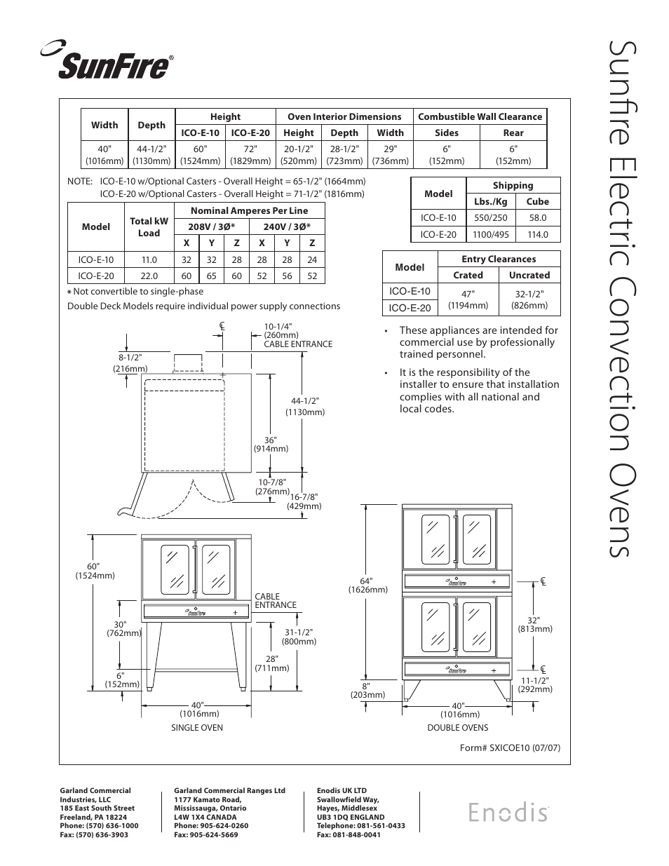 Su nfi re ele ctr ic c on ve cti on o ve ns | Sunfire ICO-E-20-M User Manual | Page 2 / 2