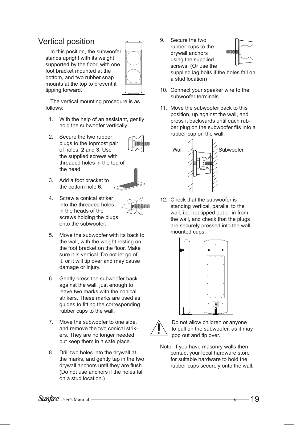 Vertical position | Sunfire Subrosa SRS-210R User Manual | Page 19 / 24