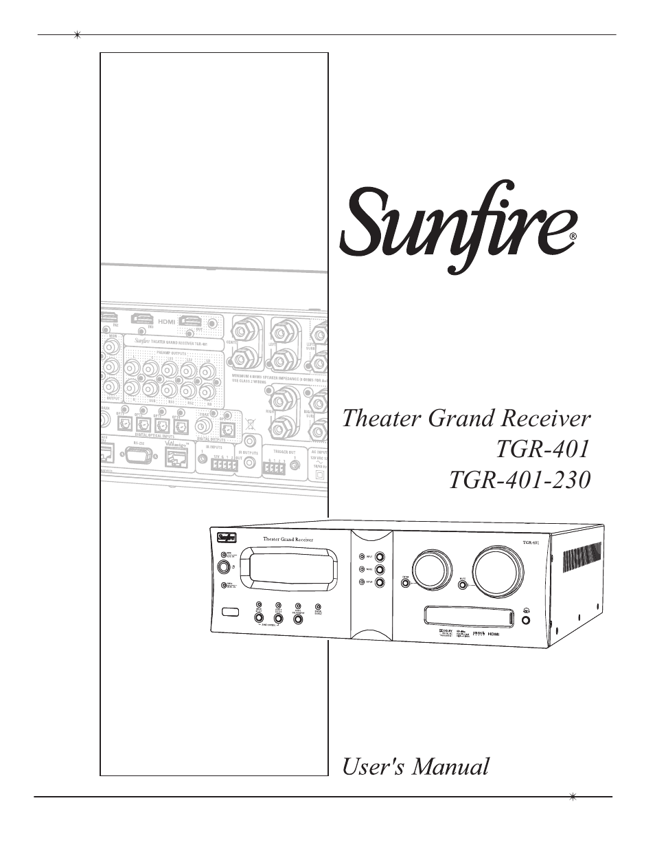 Sunfire Theater Grand Receiver TGR-401-230 User Manual | 68 pages