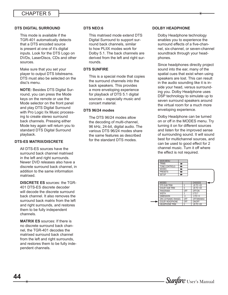 Chapter 5, User's manual | Sunfire Theater Grand Receiver TGR-401-230 User Manual | Page 44 / 68