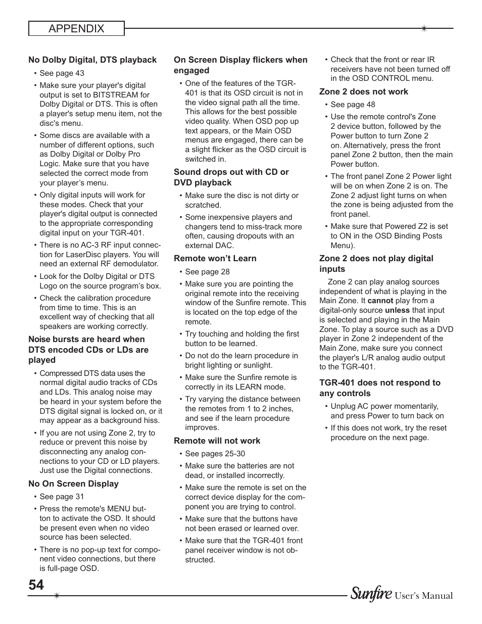 Appendix, User's manual | Sunfire Theater Grand Receiver TGR-401-230 User Manual | Page 54 / 68