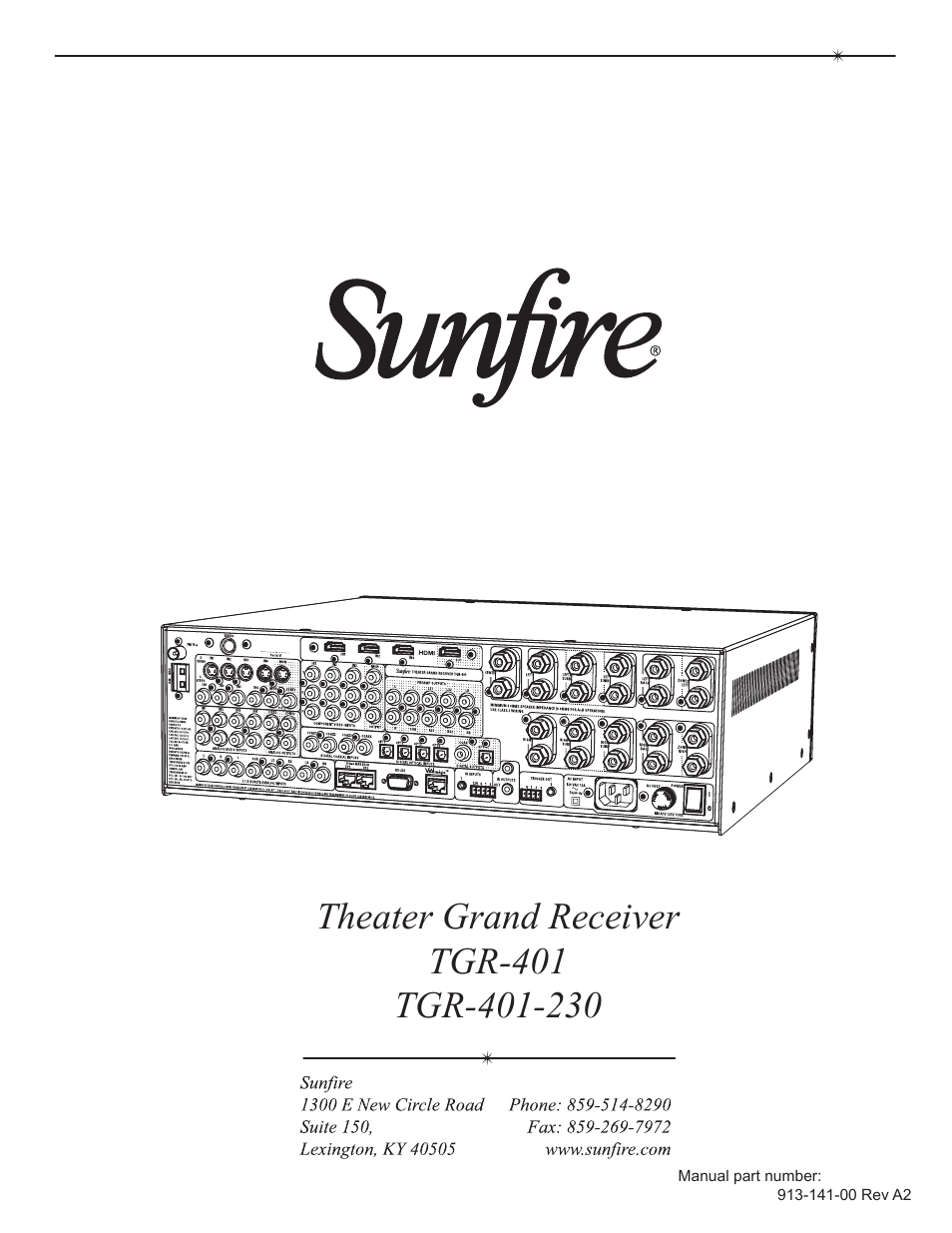 Sunfire Theater Grand Receiver TGR-401-230 User Manual | Page 68 / 68